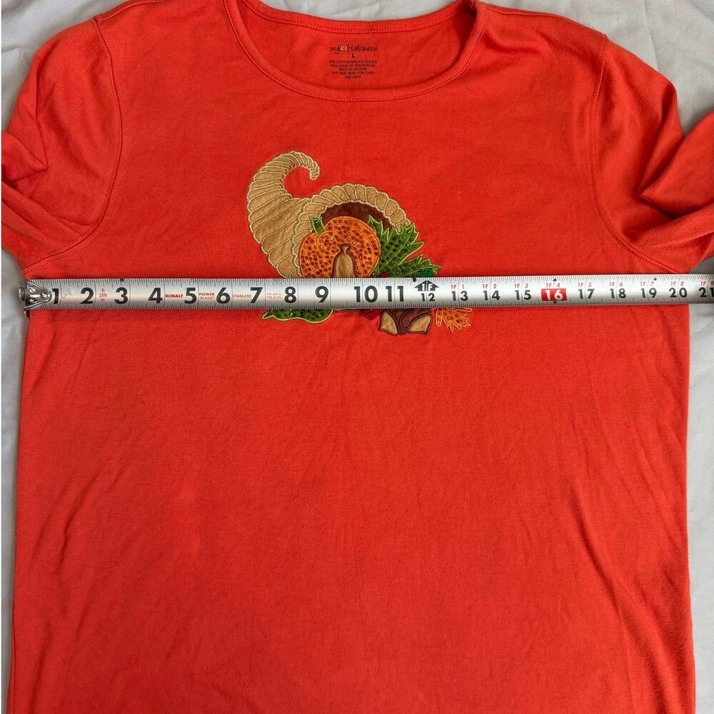 My Halloween Orange, Embroidered/Beaded Thanksgiving Shirt- L - Picture 6 of 9